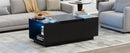 U-Can Led Coffee Table, Modern Center Table with High-Gloss Finish and Glass Tabletop, Coffee Table with Open Storage Compartment and 2 Hidden Drawers  for Living Room