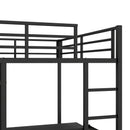 Full XL Over Twin Metal Bunk Bed with Folding Desk, Closet with LED ,Space-Saving/Noise Reduced, Black