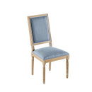 French Country Dining Chairs Set of 2 - Elegant Cane Backrest & Upholstered Seats in Slate Blue with Fluted Legs and Weathered Finish