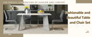 Table and chair set.63*31.4 Inch Luxurious Cold Jade Sintered Stone Dining Table Set- 4 Dark Gray High-quality PU Chairs With Arched Silver Metal Legs.Perfect For Dinner Room,Meeting Room,Kitchen,etc.