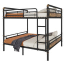 Queen over Queen Metal Bunk Bed, Industrial Detachable Bunkbeds with Safety Guard Rails for Teens, Black(Old SKU W2580S00006)