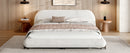 Queen Size Upholstered Bed Frame with Boucle Fabric and Steel Legs, White