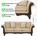 Hernen Carved Wood Frame 5Piece Living Room Set Beige Wheat