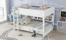 Queen Over Queen Bunk Bed with Built-in Storage Cabinets,Charging Station,Ladder,Safety Guardrails,Solid Pine Wood Bunk Bed,White