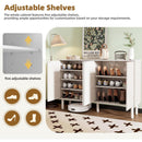 ON-TREND Minimalist Shoe Cabinet with 5 Solid Wood Legs, Cream Style Sideboard Buffet Cabinet with Fluted Doors, Large 4-Door Storage Cabinet with Adjustable Shelves for Living Room, White, 55.1*13.7'
