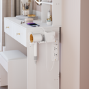 Full Body Mirror Cabinet + Round Mirror LED Vanity Table + Cushioned Stool, With 2 AC + 2 USB Power Station,17' diameter LED Mirror, Touch Control, 3-color, Brightness adjustable, Large Desktop