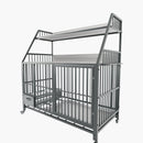 Large pet cage with storage rack, drawers with stainless steel food and water basins, double-layer storage rack made of iron frame and MDF material, sturdy, exquisite, and practical (black+smoke gray)
