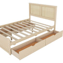 Queen Size Wood Storage Platform Bed with 4 Drawers, Rattan Headboard, Nature
