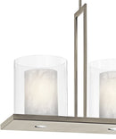 Triad 40"W 6-Light Classic Pewter Finish Clear Glass White Vetro Mica Shades Linear Chandelier by Kichler