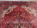 Persian Heriz Rug 7x10, Red and Navy, Geometric Medallion, Vintage Wool Carpet