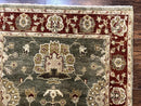 Indo Oushak Rug 4x6, Green and Maroon, Vintage Wool Floral Rug, Indian Agra Rug