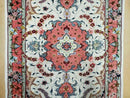 Small Vintage Persian Tabriz Wool and Silk Rug 2.5 x 4 ft, Very Finely Hand Knotted, Medallion, Ivory Salmon Light Blue, Top Quality, Pair A