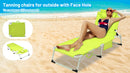 3-in-1 Heavy Duty Tanning Chair with Face Hole Adjustable 5-Position Folding Chaise Lounge Chairs for Outside Portable Lay Flat Beach Lounge Chair for Outdoor Sunbathing Patio Pool Lawn Camping Deck P