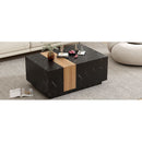 Modern 35.4 x 23.6 Inch Two-tone Coffee Table with Faux Marble and Walnut Wood Grain Finish, Rectangular Center Table with 2 Storage Drawers, Practical Cocktail Table for Living Room, Black