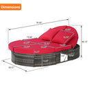 Outdoor Patio Round Daybed, Sun Bed with Adjustable Backrests and Foldable Cup Trays, Reclining Outdoor Lounger Wicker Rattan Patio Daybed with Cushions and Pillows for Backyard Poolside
