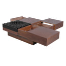 ITALIAN RETRO-Inspired Acacia Wood Storage Coffee Table, Brown & Black, MDF & Acacia, 35x35 inches