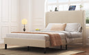 Modern Beige Queen Size Platform Bed with Metal Frame and Charging Station