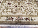 Vintage Nepali Tibetan Aubusson Rug 6x9, Wool Hand-Knotted Cream Beige Carpet, Leaves & Floral Pattern 6 x 9 Soft Area Rug Home Office Rug