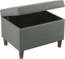 24 Inch Gray Fabric Hidden Storage Ottoman With Hinged Lid