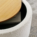 Circular Storage Ottoman With Wooden Lid Upholstered