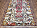 Turkish Caucasian Rug 4x7, Vintage Hand-Knotted Wool Turkish Talish Carpet 4 x 7, Cream, Burnt Orange Carmine Red Area Rug, Bohemian Rug