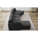 146.9" L-shaped Sofa Sectional Sofa Couch Pull-out Sofa Bed with a Movable Storage Ottoman, a Storage Chaise Lounge and Two USB Ports for Living Room, Grey