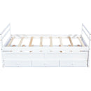 Twin Size Bed with Headboard, Footboard, Trundle and Three Storage Drawers, Twin Size Pine Wood Bed with Headboard, Footboard,White
