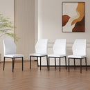 Luxury Simple Chair Set of 4 White PU Material High Resilience Dining Chair with Metal Black Leg