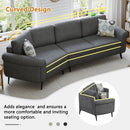 111' Upholstered 3-seater Sofa Curved Sofa Couch with Two Printed Pillows for Living Room, Dark Gray