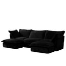Slipcovered U Shape Sectional Deep Seat Sofa Couch, 3 Seater Sofa with French Edges Design Multiple Big Pillows, Modular Deep Seat Sectional Sofa Comfy Cloud Couch for Living Room, Apartment, Black