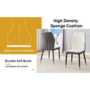 Black Marble Pattern Tempered Glass Dining Set - 71'x35.4' with 8 White and dark gray spliced PU Chairs With a Widened Backrest Design.