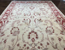 Peshawar Rug 8x12 Pakistani Carpet, Oriental Rug 8 x 12 Chobi Rug, Beige and Red, Allover Large Floral Design, Hand Knotted Vintage Wool