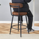 Fashionable Ergonomic Bar Chairs with Brown Technology Fabric Cushions, Black Metal Legs, 35.5 Inches.Set of 2.