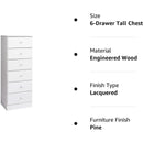6-Drawer Tall Chest Dresser With Acrylic Knobs Solid Wood