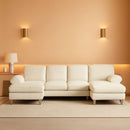U Shape Sectional Sofa 111 Inch Beige Chenille Convertible