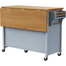 K&K 52'' Kitchen Island with Drop Leaf, Embossed Texture Kitchen Island on Wheels with Spice Rack, Towel Rack, 2 Doors and 5 Drawers, Kitchen Storage Cart with Adjustable Shelf for Kitchen, Blue Grey