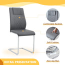 Table and chair set.71 * 35.4 inch rectangular dining table.Tempered Glass Tabletop,Silver 7-shaped Metal Table Legs.Paried With 6 Dark Gray High-quality PU Chairs With Arched Metal Legs.
