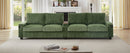 Modern 4-Seater Corduroy Sofa with USB Ports, Hidden Storage Arms, Flip-Top Cup Holders, Green, 133'
