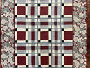 Indian Hand Stitched Rug 4x6, Vintage Carpet, Checkerboard Floral Pattern, Maroon Ivory, Flatweave, Wool