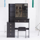 37' Middle Size Left Bedside Cabinet Vanity Table + Cushioned Stool, Extra Large Right sliding mirror, Multi Layer High Capacity Storage, Practical Fashionable Dresser, Suitable For Middle Space