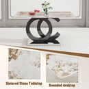 Table and chair set.63*31.5 Inch Pandora Pattern Sintered Stone Dining Table Set,MDF material OC shaped bracket,Paired With 2 Benches,A Choice of Subtle Luxury for Modern Homes.