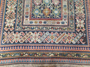 Caucasian Rug 3'9" x 5'7", Antique 1920s Collectible Caucasian Chi Chi Carpet, Hand Knotted, Colorful, Dark Blue Cream Red, Wool, Small Rug