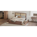 Full Size Wood Storage Platform Bed with 4 Drawers, Rattan Headboard, Espresso