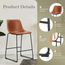 26 Inch Counter Height Bar Stools Set Of 4 With Back Brown Faux Leather And Metal Legs