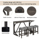 4-Piece Bar Table Set with Power Outlet, Dining Bar Table and Chairs Set,Bar Table Set with 3 Padded Stools for Living Room, Dining Room, Game Room, Dark Gray