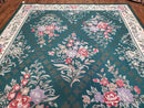 Chinese Needlepoint Rug 8x10, Vintage Green Area Rug, Hand-Woven Flatweave Floral European Design Carpet Wool Handmade 8x 10 Living Room Rug