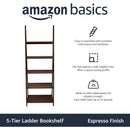 Ladder Bookshelf Organizer Espresso Rubberwood Frame 14 Inch Depth 70 Inch Tall