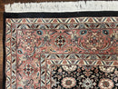 Indo Persian Rug 9x12, Vintage Handmade Wool Carpet, Repeated Allover Motif, Navy Blue and Pink