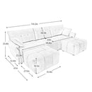 Elegant Textured Chenille 3 Seater Sofa Set with Ottoman and Throw Pillows in Sturdy Solid Wood Frame, White