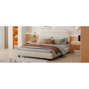Queen Size Velvet Upholstered Platform Bed,Solid Frame and Stylish Curve-shaped Design, Beige
